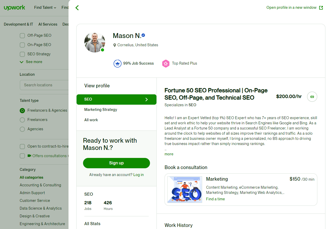 seo specialist on upwork